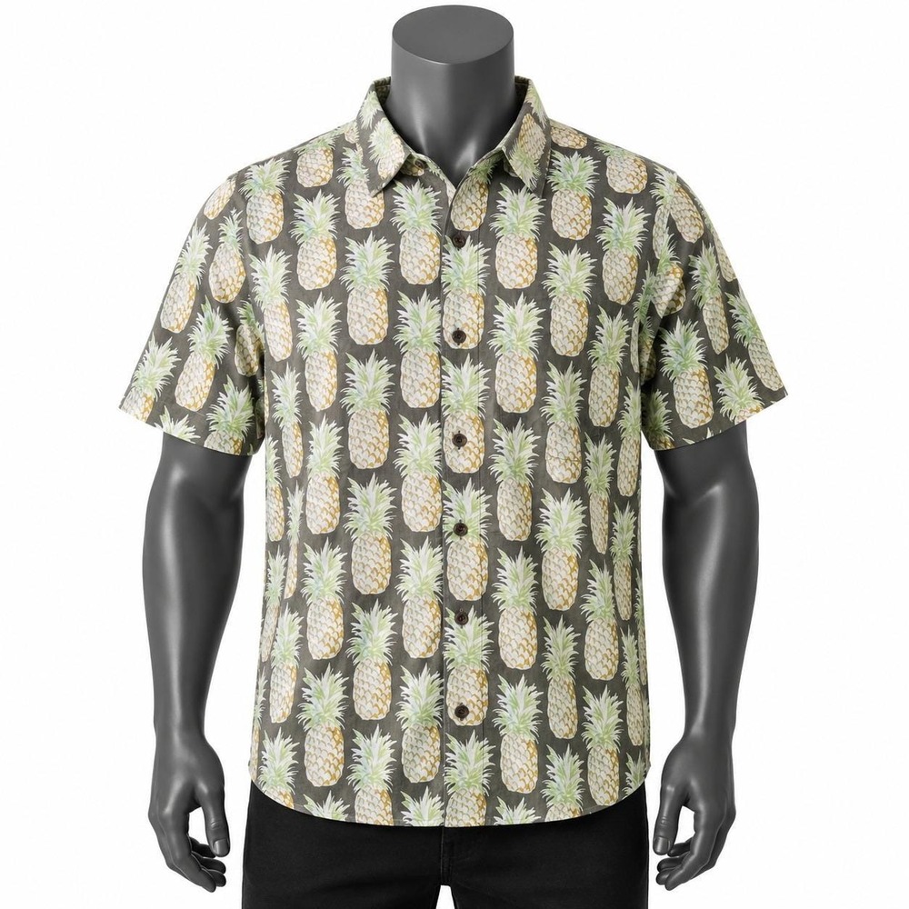 Tommy Bahama Silk Pineapple Print Button Up Camp Shirt Tropical XLT